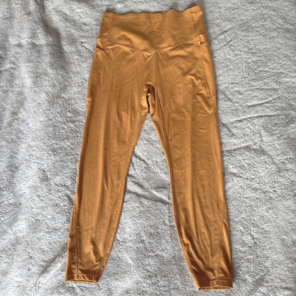 Halara Womens High Waisted 7/8 Leggings Mustard Yellow Gold Pockets Size L